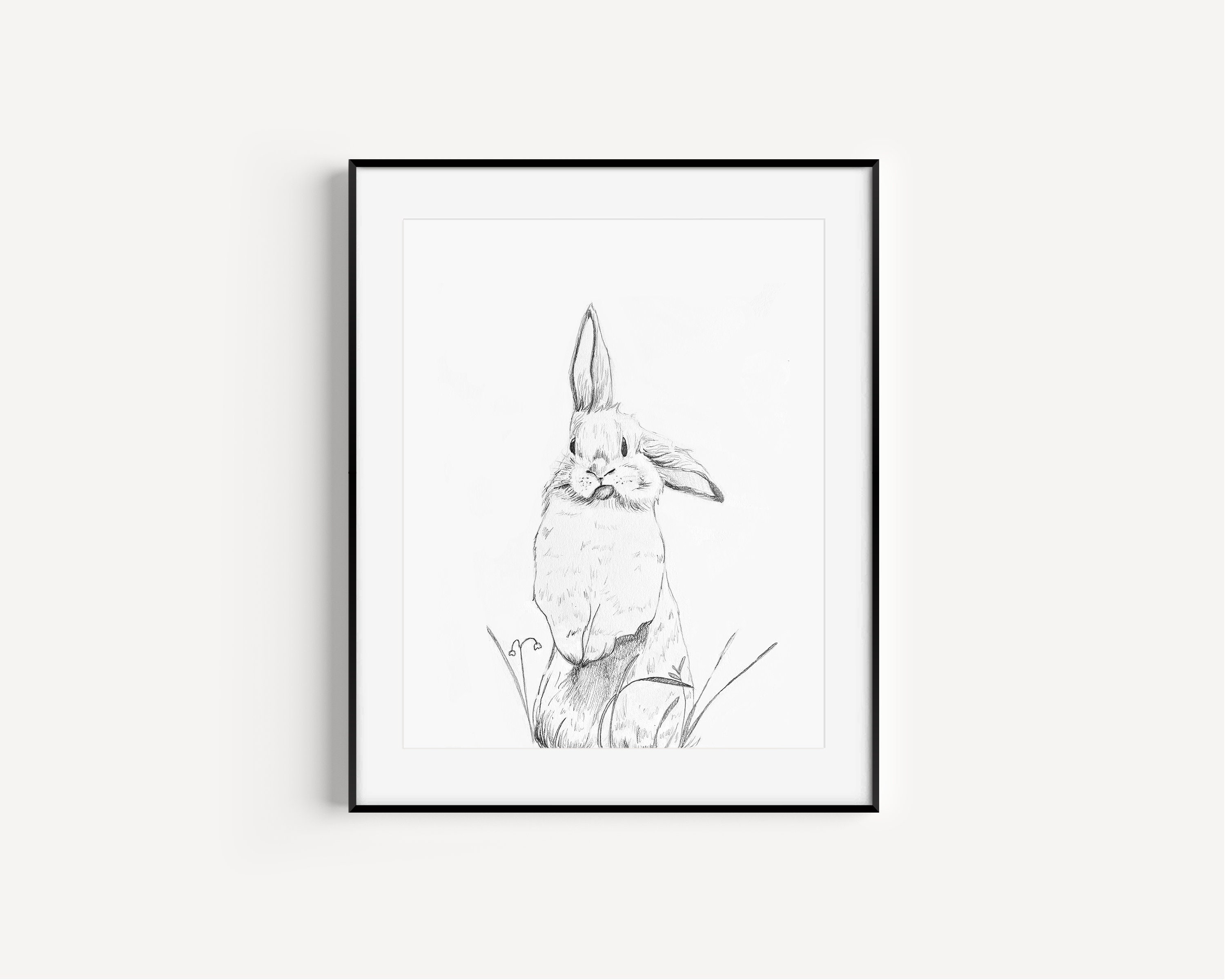 Vintage Sketch Bunny Drawing Digital Download Original Hand Drawn ...