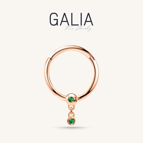 Hoop Minimal Design Cartilage Emerald Piercing Emerald Clicker Piercing / Hoop Earring/ shops 14K Solid Gold / 16 Gague / 10mm Outer 7.60 mm Inner