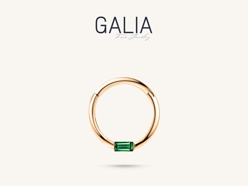 Hoop Cartilage Piercing / Emerald Clicker shops Piercing / Hoop Earring/ 14K Solid Gold / 16 Gague / 10mm Outer 7.60 mm Inner