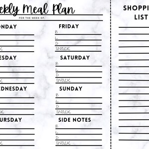 Weekly Meal Plan Digital Download