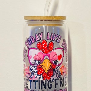 16oz Glass cup with bamboo lid and straw