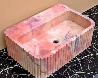 Pink Wall Mount Sink Marble Bathroom Sink,