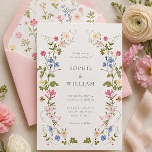 Wildflower Wedding Invitation Template, Printable Wedding Invitation, Wedding Invitation, Pastel Wildflower Invitation, Floral Wreath, ROSIE