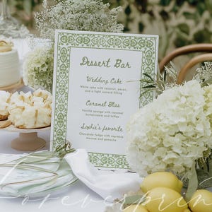 Green Border Dessert Bar Sign Template, Wedding/Bridal Shower Dessert Menu, Dessert Sign, Editable Template, Green Tile Border RUG01 image 3