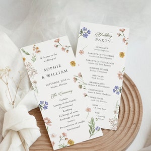 Modèle de programme de fleurs sauvages, programme de mariage de fleurs sauvages, chronologie du jour du mariage, programme de mariage, Boho Floral | TÉLÉCHARGEMENT INSTANTANÉ, KELLY