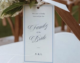 Editable Reserved Seat Sign Template, Family of the Bride & Groom Wedding Chair Signs, Elegant Script Reserved Seating, Instant Download B26