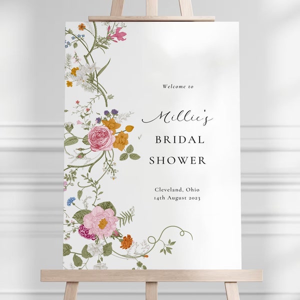 Wildflower Bridal Shower Welcome Template, Bridal Welcome Poster, Floral Spring Welcome Sign, Editable Template Wildflowers Welcome Sign WH1