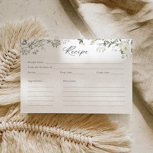 Recipe Card Template, Editable Recipe Card, Printable Recipe Card, Wildflower Floral Shower Template,  Bridal Shower Recipe Cards, MK1