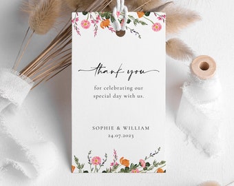 Printable Thank You Tag, Colorful Floral Wedding Gift Tag, Gift Tags for Wedding, Custom Wedding Thank You Tag, Instant Download, JK1