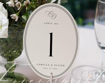 Minimalist Oval Table Number Template Black White Wedding Table Sign Editable Canva Modern Printable Table Numbers Wedding Decor SCARLETT