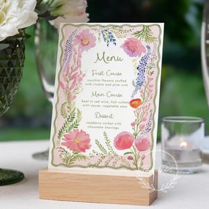 Modello di menu floreale rosa, disegnato a mano, menu della cena stampabile, modello modificabile, DOWNLOAD IMMEDIATO, modello di menu stravagante DAGNY
