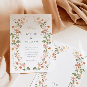 Wildflower Terracotta Wedding Invitation Suite, Wedding Invitation Suite, Template, Printable Wedding Invite, Editable Template BK3