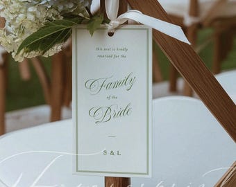 Wedding Reserved Seat Signs, Family of the Bride Groom Chair Signs, Elegant Script Printable Ceremony Seating Cards GR26
