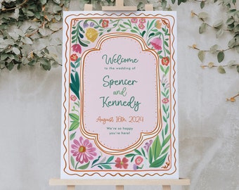 Colorful Floral Spring Welcome Sign, Colorful Flowers Sign, Editable Template, Instant Download, Wedding Welcome Sign, Garden Flowers, DAGNY