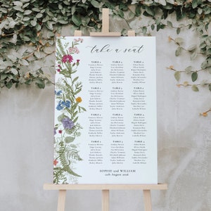 Wildflower bruiloft zitplaatsen grafiek, afdrukbare bruiloft tabelplan, bruiloft plan, Boho Wildflower bruiloft, bruiloft zitplaatsen, Wildflower tafel WH1