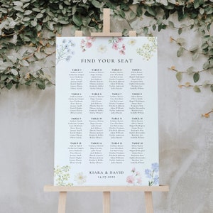 Pastel Wildflower Wedding Seating Chart, Printable Wedding Table Plan, Wedding Plan Garden Wedding, Seating Plan, Floral Seating Chart KIARA image 1