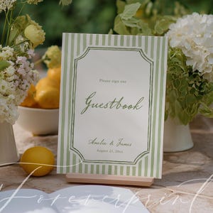Green Striped Wedding Guestbook Sign Template, Please Sign Our Guestbook Sign, Garden Wedding, Sign Our Guest Book, Classic Wedding Sign 021