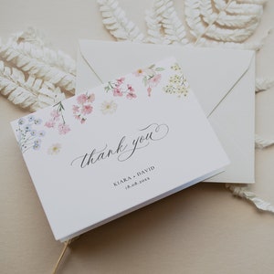 Modèle de carte de remerciement floral pastel, carte de remerciement modifiable, carte de remerciement imprimable, floral de remerciement, cartes de remerciement de mariage, KIARA