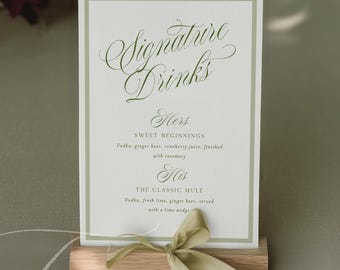 Minimalist Signature Drinks Sign Template, Editable Wedding Bar Menu, Modern Cocktail Sign, Printable Canva Template GR26
