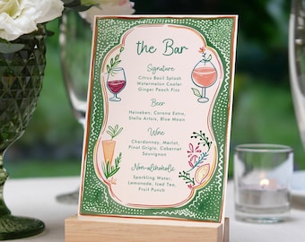 Colorful Floral Drinks Menu Template, Hand drawn, Printable Drinks Sign, Editable Bar Menu, Signature Drink Menu, Wavy Cocktail Menu DAGNY