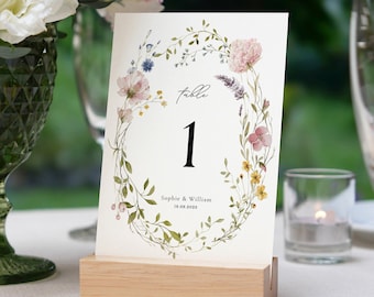 Wildflower Wedding Table Numbers Template, Printable Table Numbers, Wedding Table Numbers, Garden Wedding Table Numbers, Floral Wreath EH1