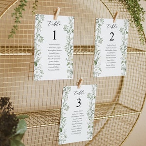 Green Wildflower Wedding Table Numbers Seating Chart, Editable Table Numbers, Wedding Table Numbers, Wedding Seating Cards, Greenery MK1