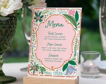 Colorful Floral Spring Menu Template, Hand drawn, Printable Dinner Menu, Editable Template, INSTANT DOWNLOAD, Wavy Curvy Wedding Menu DAGNY