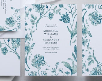 Elegant Green Botanical Wedding Invitation Suite, Editable Template, Printable, Instant Download!