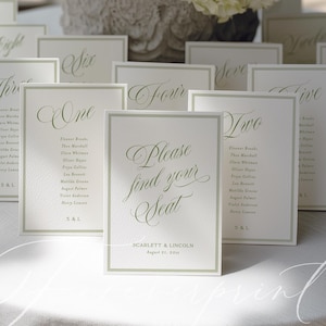 Modello per la disposizione dei tavoli del matrimonio, elegante schema dei posti a sedere con scritta, cartello per matrimonio verde salvia, disposizione dei posti a sedere modificabile, decorazioni minimaliste per matrimoni GR26