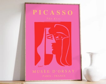 Picasso The Kiss 1979 Abstract Painting Vintage Poster Art Print | PINK Pablo Picasso Print, Picasso Poster, Picasso Painting, Exhibition