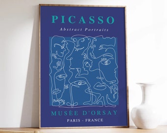 Picasso Line Drawing Print | Digital Art Download | Abstract Blue Picasso Wall Art | Museum Exhibition Print | Mykonos Blue Poster | Picasso