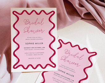 Wave Bridal Shower Invitation, Curve Modern Bridal Shower Invite, PINK Bridal Shower, Editable Bridal Shower Template Wavy Shape Modern LH1