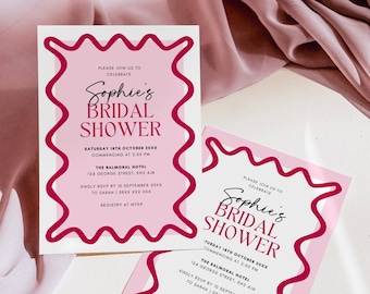 Bridal Shower Invitation Pink, Printable Bridal Shower Invitations Template, Editable Hens Party Invites Digital Download, Curvy Invitation