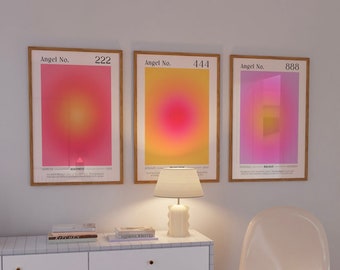 Angel Numbers Set | Gradient Wall Art | Aura Angel Number Posters | Affirmation Posters | Pink Aura Art | Pink Gradient | Feminine Wall Art