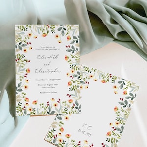 Sunflower Wedding Invitation Template Set, Sunflower Wedding Invitation, Rustic Wedding Invitation Suite, Printable, Editable, Yellow flower