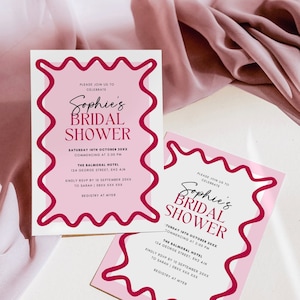Bridal Shower Invitation Pink, Printable Bridal Shower Invitations Template, Editable Hens Party Invites Digital Download, Curvy Invitation