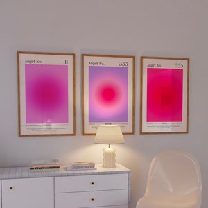 Angel Numbers Set | Gradient Wall Art | Aura Angel Number Posters | Affirmation Posters | Pink Aura Art | Pink Gradient | Feminine Wall Art