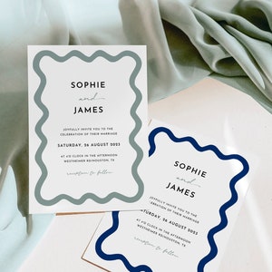 Curvy Wedding Invitation Template, Instant Download Editable Invite, Wavy border invitation, Modern Wedding Invitation, Wavy Frame, PP2