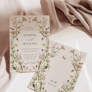 Wildflower Wedding Invitation Template, Printable Wedding Invitation, Wedding Invitation, Boho Wildflower Invitation, Floral Wreath, HARPER