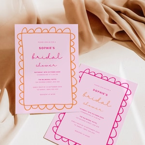 Wave Bridal Shower Invitation, Curve Modern Bridal Shower Invite, PINK Bridal Shower, Editable Bridal Shower Template Wavy Shape Modern