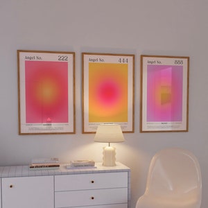 Set di numeri angelici / Arte da parete sfumata / Poster con numeri angelici Aura / Poster di affermazione / Arte Aura rosa / Sfumatura rosa / Arte da parete femminile