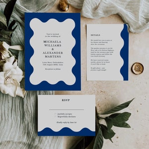 Wavey Wedding Invitation Template, Instant Download Editable Invite, Wavy border invitation, Modern boho Wedding Invitation, Wavy Frame