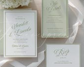 Editable Sage Green Wedding Invitation Suite Template, Minimalist Canva Invite Set with RSVP & Details Cards GR26