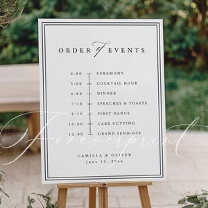 Plantilla de cartel para el orden de eventos de la boda, cronograma de la ceremonia, programa imprimible del horario de la recepción, Canva editable SCARLETT