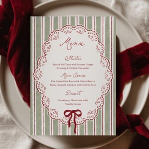 Editable Christmas Menu Template Red and Green | Holiday Dinner Menu Card | Festive Christmas Party Table Decor | Printable Canva Design