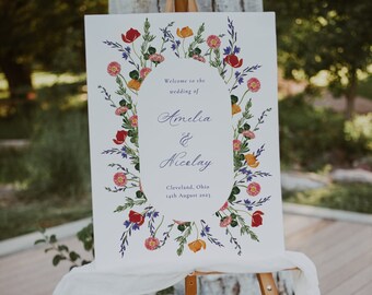 Fall Wedding Welcome Sign, Autumn Wildflowers, Editable Template, Instant Download, Wedding Welcome Poster, Garden Flowers, FALL24