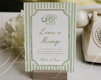 Wedding Audio Guest Book Sign, Leave a Message Sign, Phone Guestbook Printable, Vintage Telephone Wedding Sign, 5x7 Editable Template 021
