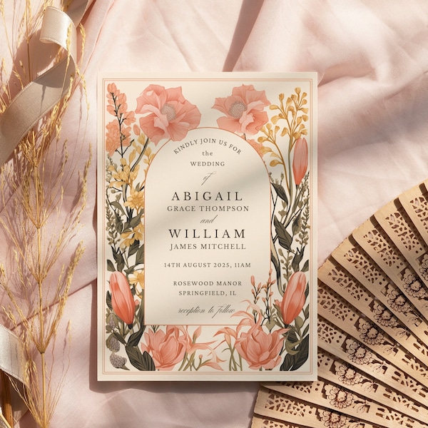Pink Floral Arch Invitation Template Etsy