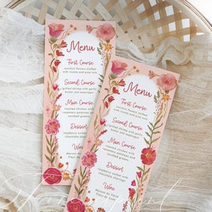 Floral Wedding Menu Template 4x9, Whimsical Garden Dinner Menu, Printable Menu Card, Romantic Colorful Wedding Menu Editable Canva DAGNY