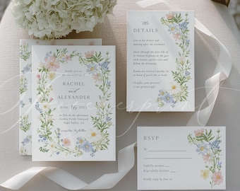 Editable Floral Wedding Invitation Template, Customizable Summer Wedding Invite, Elegant Botanical Design for Download & Print, RACHEL